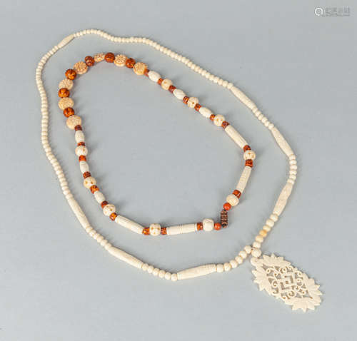 Set Chinese Export Carved Bone beads Necklaces