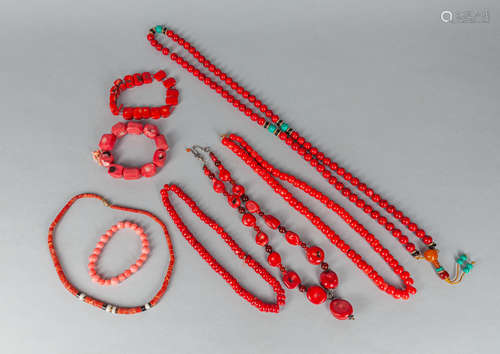 Group of Coral Like Beaded Necklaces/Bracelets