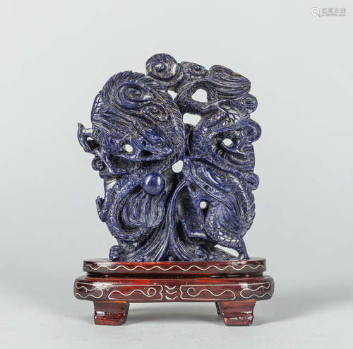 Old Chinese Export Lapis Carving of Dragons