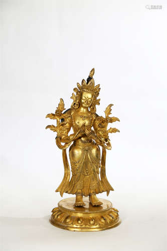 铜鎏金白度母造像 A gilded bronze white tara statue