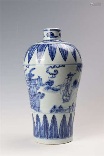 青花人物故事纹梅瓶 A blue and white meiping vase painted with figures