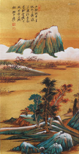 中国书画 金纸山水 A Chinese landscape painting