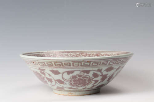 釉里红花卉纹碗 A copper red glazed bowl painted with flowers
