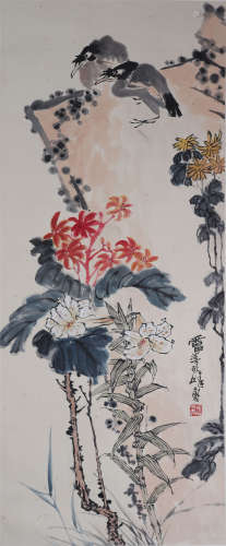 中国书画 花鸟 A Chinese flower and bird painting with figures