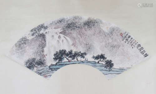 中国书画 扇面山水 A Chinese landscape painting