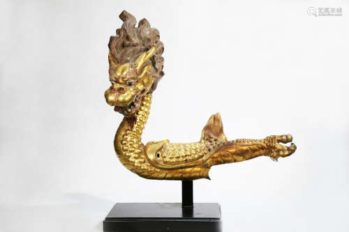 铜鎏金龙头摆件 A gilded bronze dragon head piece