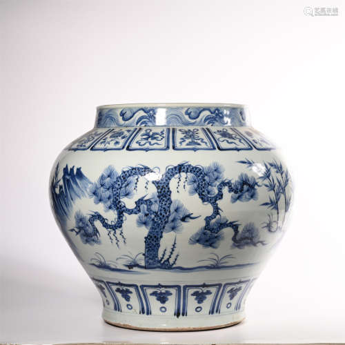 Blue and white jar of Yuan Dynasty