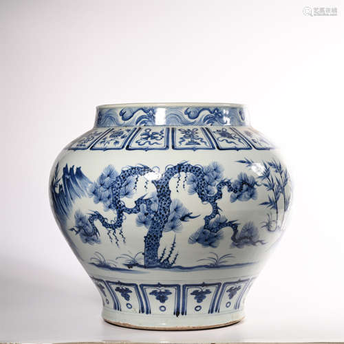 Blue and white jar of Yuan Dynasty