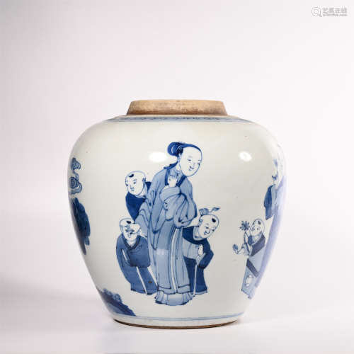Qing Dynasty blue and white character jar