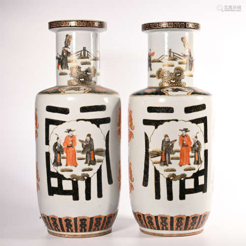 A pair of bottles for the story of pastel figures in Qing Dynasty