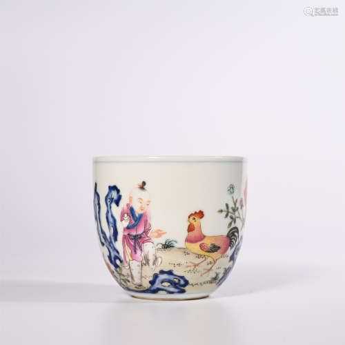 Qing Dynasty Qianlong pastel chicken bowl cup