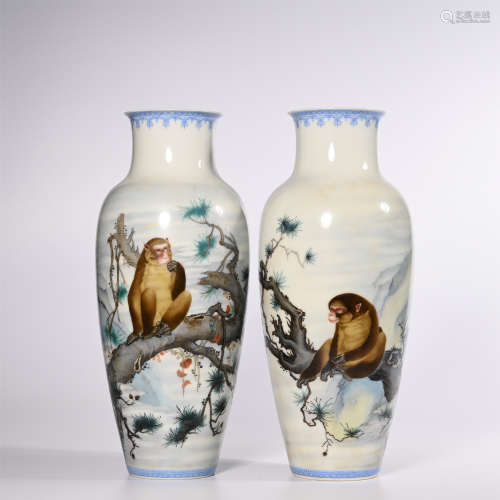 A pair of Qing Yongzheng powder enamel bottles