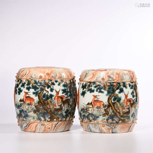 Qing dynasty qianlong pastel drum pier a pair