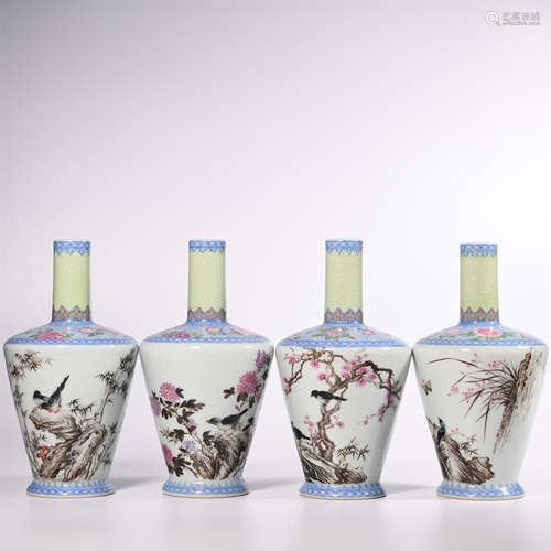 Qing Dynasty Yongzheng powder enamel flower and bird pattern bottle set