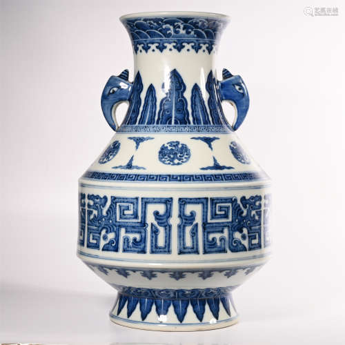 Qing Qianlong blue and white elephant ear vase