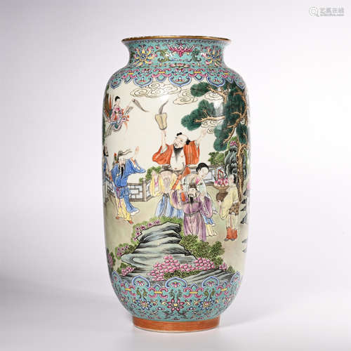 Lantern vase of Qianlong's famille rose story in Qing Dynasty