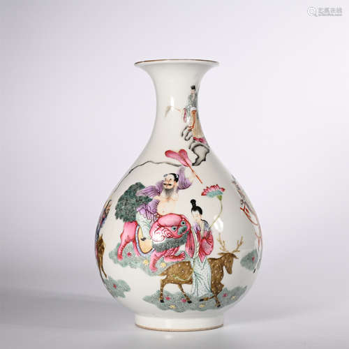 Qing Dynasty Qianlong pastel characters story jade pot spring bottle