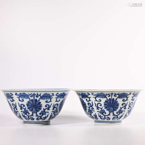 A pair of blue and white bowls in Guangxu of Qing Dynasty