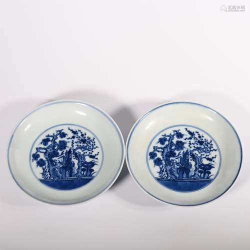 A pair of qingdaoguang blue and white plates