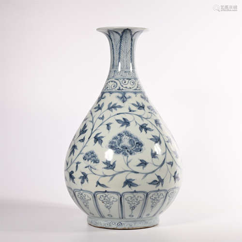 Spring vase with blue and white lotus pattern in Hongwu of Ming Dynasty