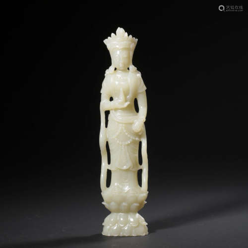 A White Jade Carved Guanyin Statue