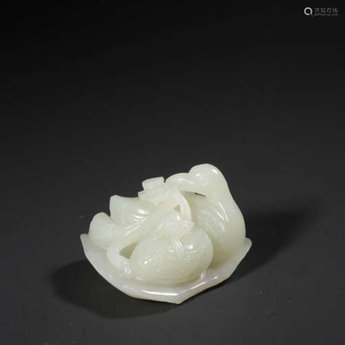 A White Jade Carved Double Goose Ornament