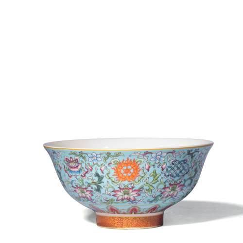 A Famille Rose Twining Lotus Pattern Porcelain Bowl, Qianlong Mark