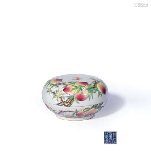 A Famille Rose Nine Peach Porcelain Box with, Qianlong Mark