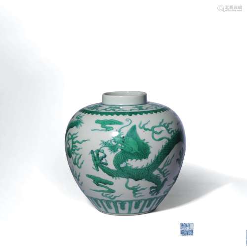 A Doucai Green Dragon Pattern Porcelain Jar, Qianlong Mark