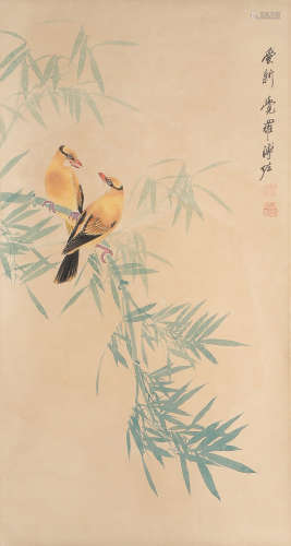A Chinese Flower&Bird Painting Scroll, Pu Zuo Mark