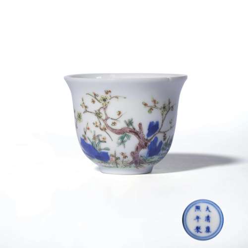 A Famille Rose Floral Porcelain Cup, Kangxi Mark