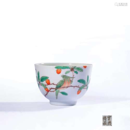 A Famille Rose  Loquat&bird Pattern Porcelain Cup