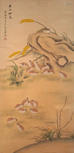 A Chinese Flower&Bird Painting Scroll, Yu Zhizhen Mark