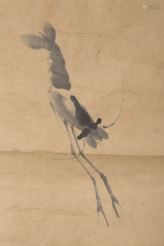 A Chinese Five Shrimps Painting, Qi Baishi Mark