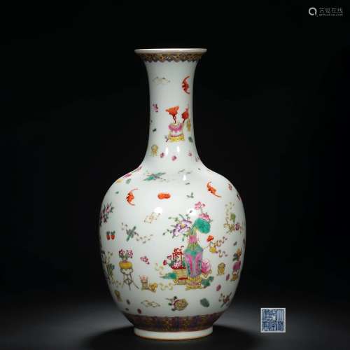 A Famille Rose Floral Porcelain Vase, Qianlong Mark