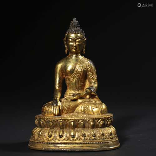 A Gild Bronze Seated Buddha Statue of Sakyamuni