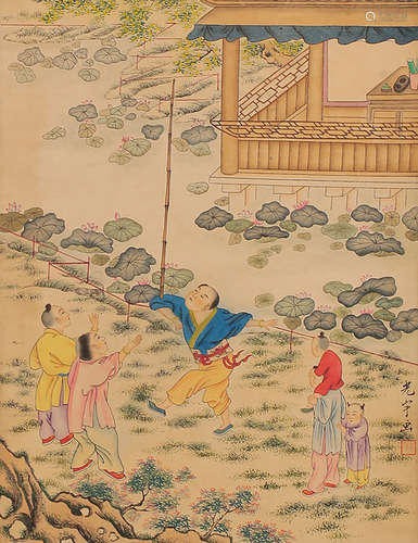 A Chinese 'Children at Play' Painting Scroll, Wu Guangyu Mark