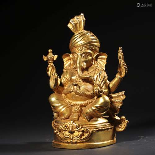 A Gild Bronze Statue of Ganesha