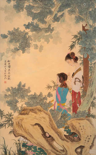 A Chinese Figures Painting Scroll, Xu Cao Mark