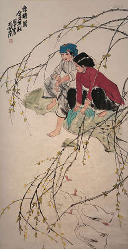 A Chinese Figures Painting Scroll, Shi GuoliangMark