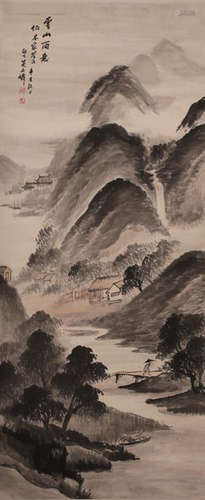 A Chinese Landscape Painting Scroll, Wu Shixian Mark