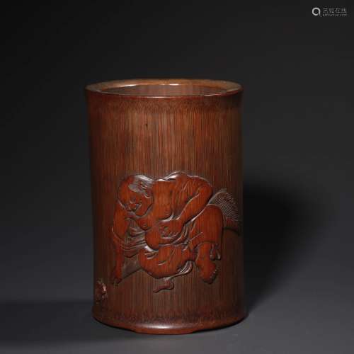 A Figure Carved Bamboo Brush Pot