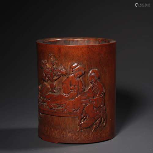 A Figures Carved Bamboo Brush Pot