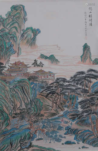 A Chinese Landscape Painting Silk croll, Tang Dai Mark