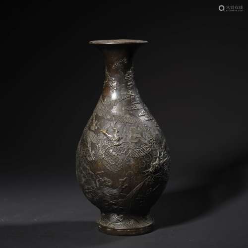 A Wave&Dragon Pattern Carved Bronze Vase
