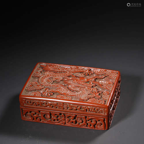 A Flowers&Dragon Carved Red Lacquerwork Square Box with Cover