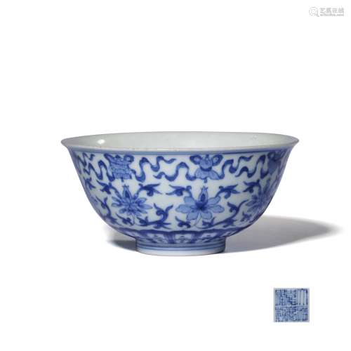 A Blue and White Twining Lotus Pattern Porcelain Bowl, Jiaqing Mark
