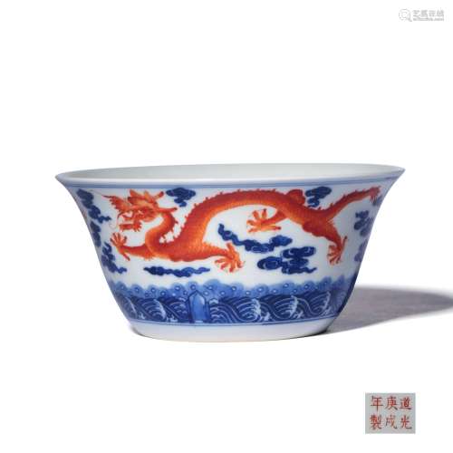 A Blue and White Iron Red Dragon Pattern Porcelain Bowl, Daoguang Mark