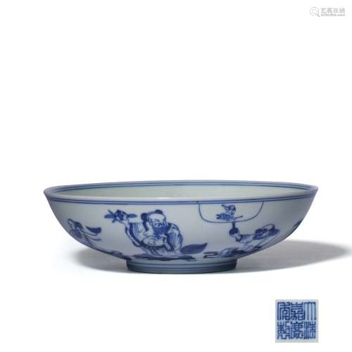 A Blue and White Eight Immortal Figures Porcelain Bowl.Jiaqing Mark