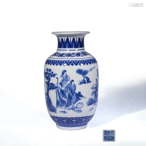 A Blue and White Figures Porcelain Lantern-shaped Vase, Qianlong Mark